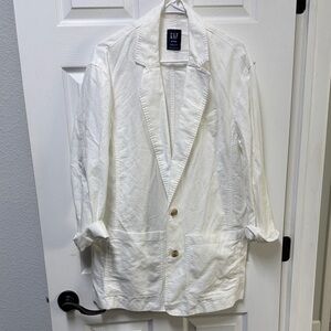 GAP Women's White Linen Blazer Jacket Medium TALL